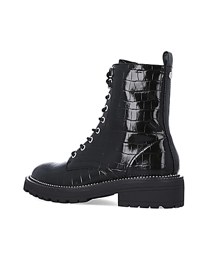 360 degree animation of product Black embossed biker boots frame-5