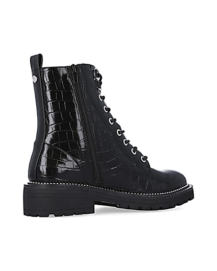360 degree animation of product Black embossed biker boots frame-13