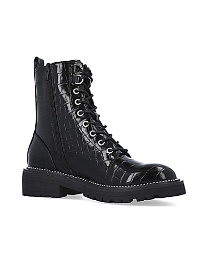 360 degree animation of product Black embossed biker boots frame-17