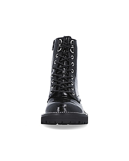360 degree animation of product Black embossed biker boots frame-21