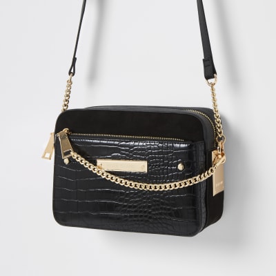 crossbody bag with embossed chain