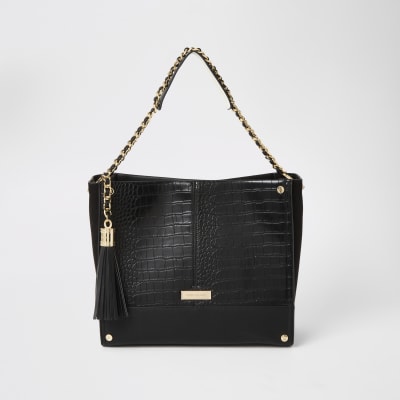 river island black bag with gold chain