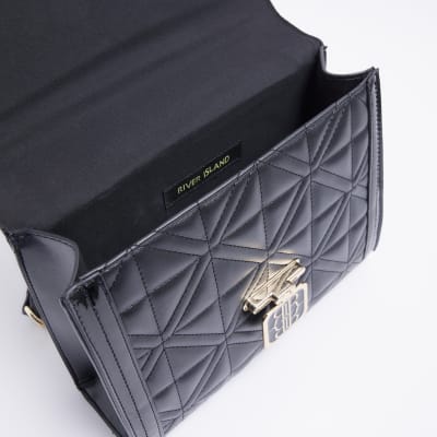 Black embossed chain strap shoulder bag River Island