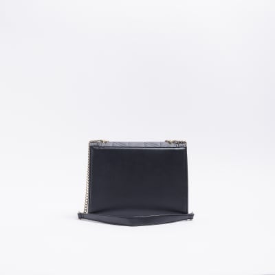 Black embossed chain strap shoulder bag River Island
