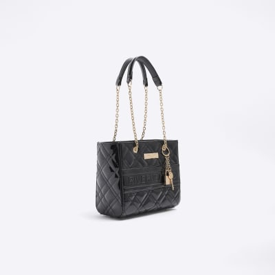 River Island Black Chain Handle Tassel Structured Tote Bag