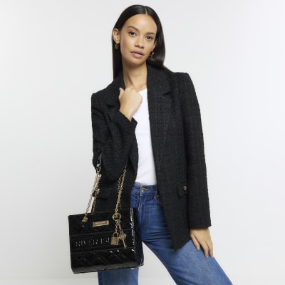 River Island Black Winged Chain Handle Tote Bag