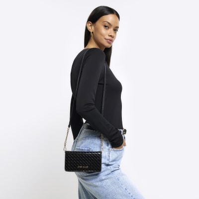 Black embossed cross body purse | River Island