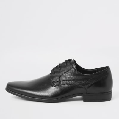 Black embossed derby shoes River Island