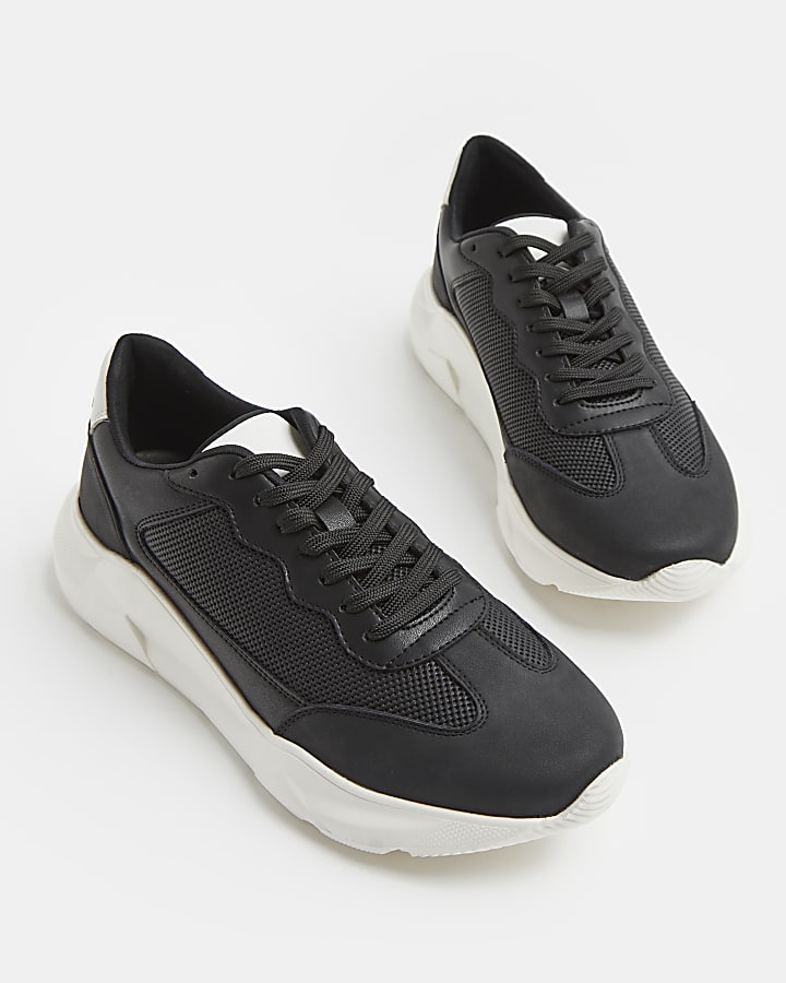 Black embossed lace up runner trainers