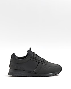 Black embossed lace up trainers