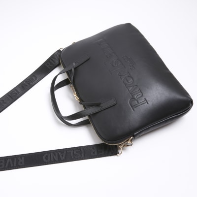 Black embossed laptop bag River Island