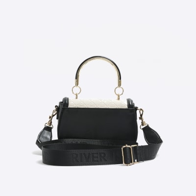 Black embossed mini cross body bag River Island
