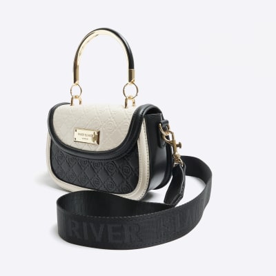 Black embossed mini cross body bag River Island