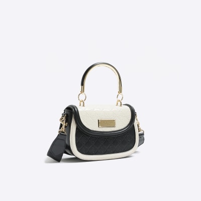 Black embossed mini cross body bag River Island