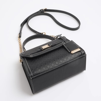 Black embossed mini top handle cross body bag River Island