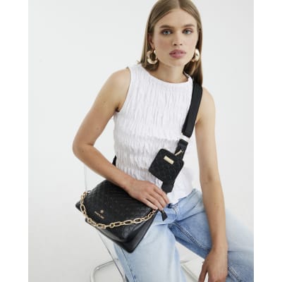 Black Embossed Monogram Chain Cross Body Bag