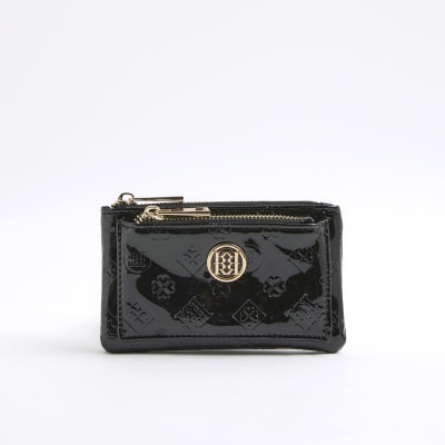 Black Embossed Monogram Patent Purse
