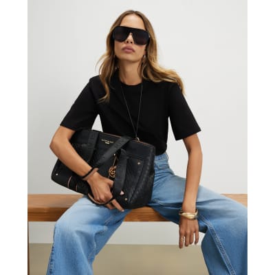 Black Embossed Monogram Tote Bag