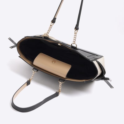 Black embossed panel tote bag River Island