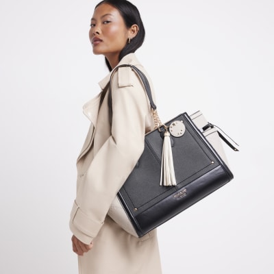 River Island Womens Black Embossed Panel Tote Bag