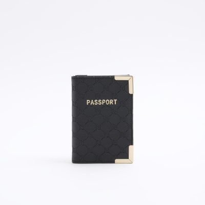 Black embossed passport holder | River Island