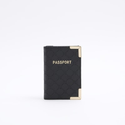 Black embossed passport holder River Island