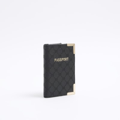 Black embossed passport holder River Island