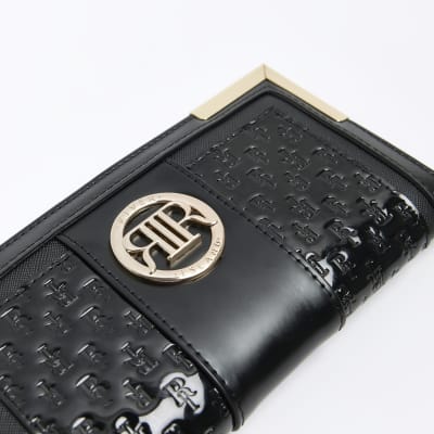 Black embossed RI monogram purse River Island
