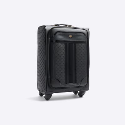 Black embossed RI monogram suitcase River Island