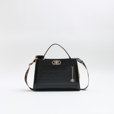 Buy River Island Black Embossed Patent Shopper Bag from the Next