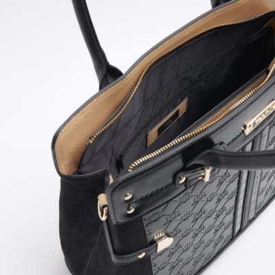 River island black embossed shopper online bag