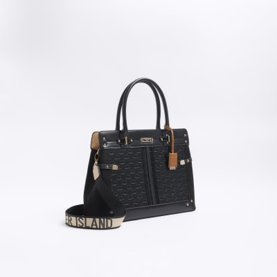 River Island Ri Monogram Webbing Shoulder Bag in Black