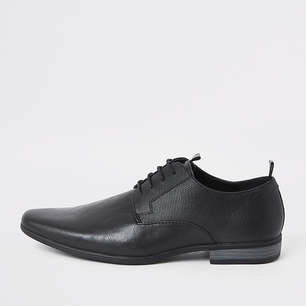 Black embossed tape derby shoes | River Island