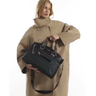 Black Embossed Top Handle Tote Bag