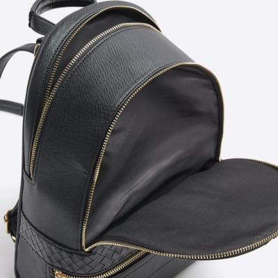 Black embossed weave backpack River Island