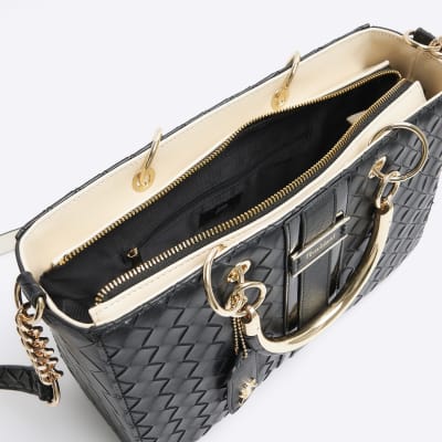 Black embossed weave tote bag River Island