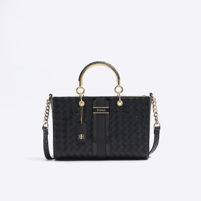 Black embossed weave tote bag River Island