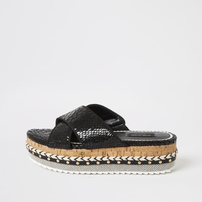 river island black flatforms