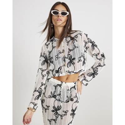 Black Embroidered Beach Crop Top