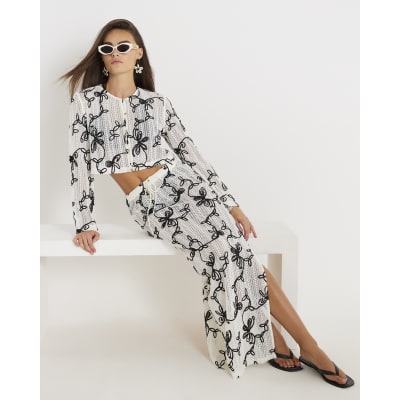 Black Embroidered Beach Maxi Skirt