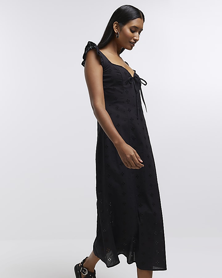 Black embroidered bodycon maxi dress