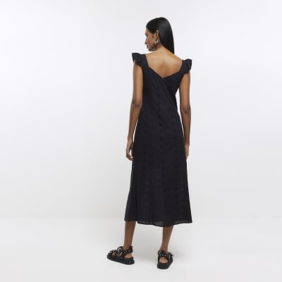 Black embroidered bodycon maxi dress