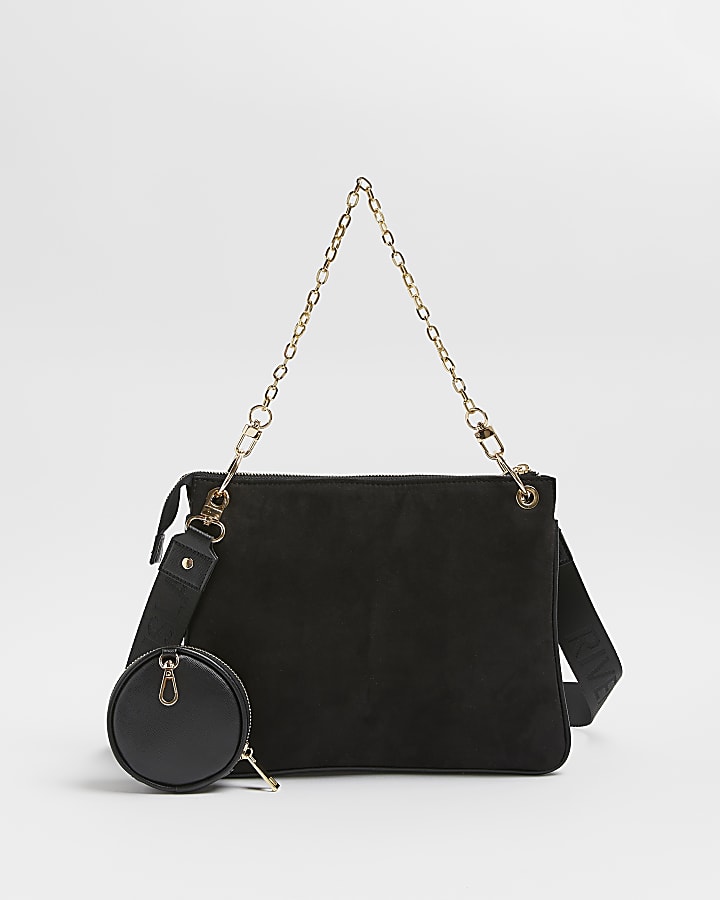 Black embroidered cross body bag