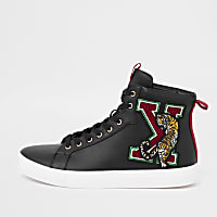 Black embroidered high top trainers
