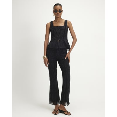 Embroidered Lace Trim Kick Flare Jeans