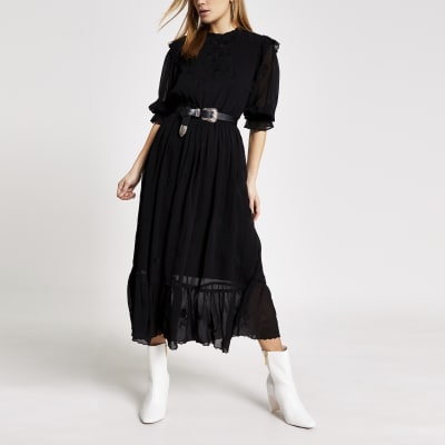 black broderie midi dress