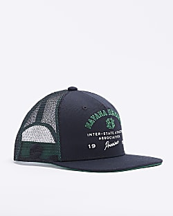 Black embroidered mesh trucker cap
