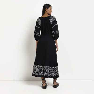 black embroidered dress river island