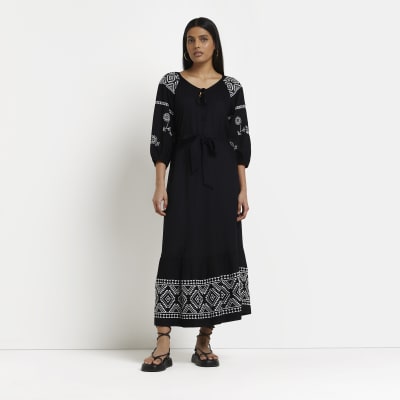 black embroidered dress river island