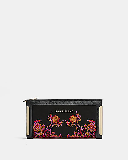 Black embroidered purse